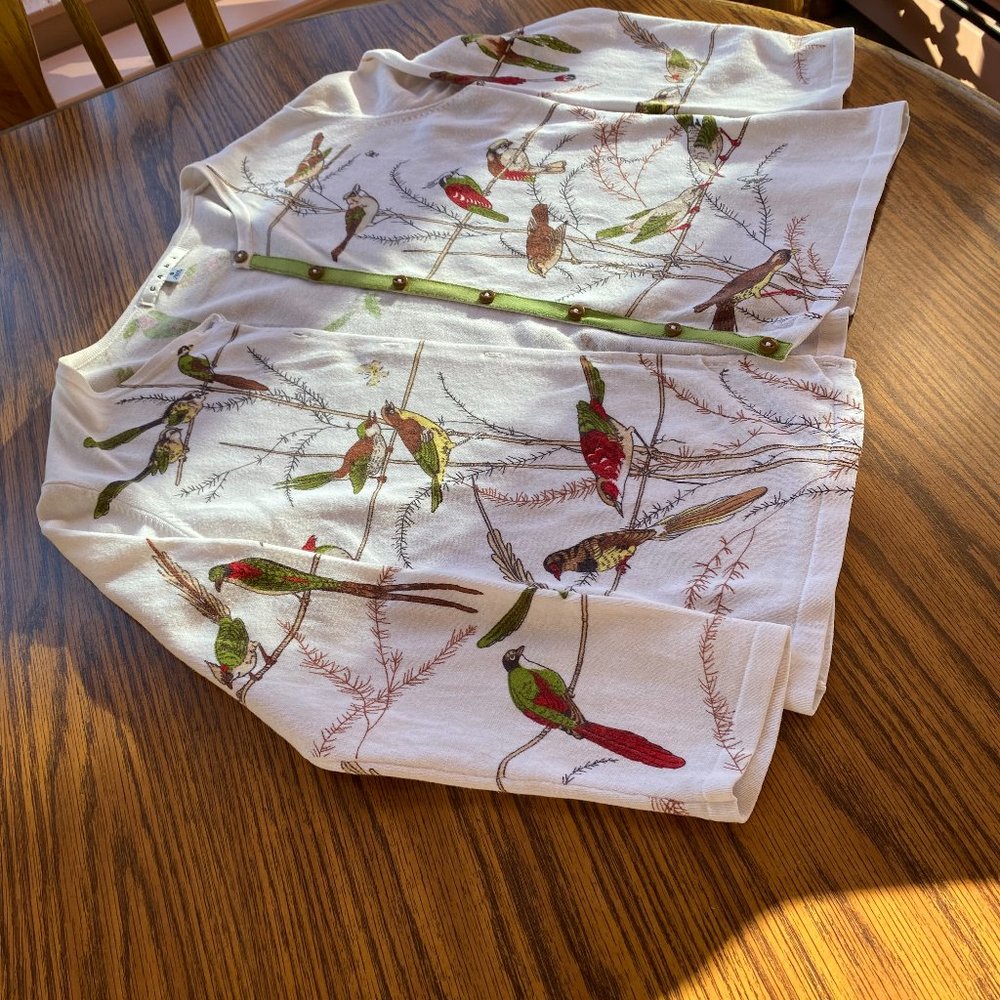 CAbi White Birds Cardigan Sweater